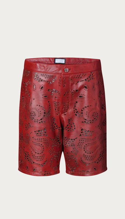 Cut - out Fitted Leather Shorts - Red - Ron Tomson