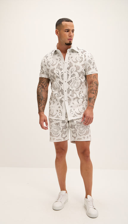Cut - out Fitted Leather Shorts - White - Ron Tomson
