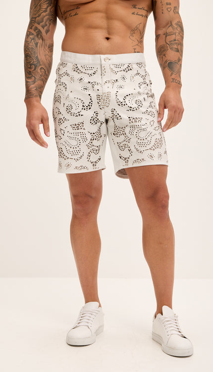 Cut - out Fitted Leather Shorts - White - Ron Tomson