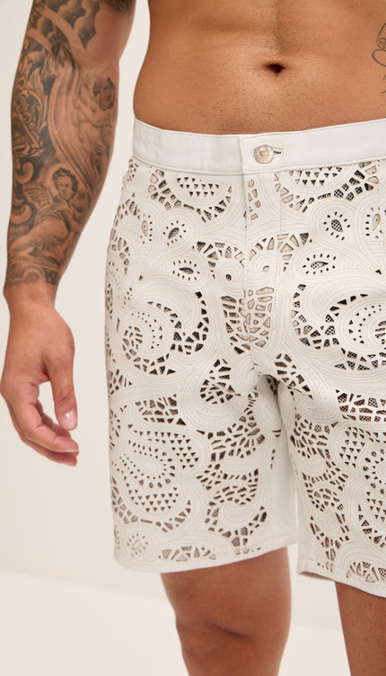 Cut - out Fitted Leather Shorts - White - Ron Tomson