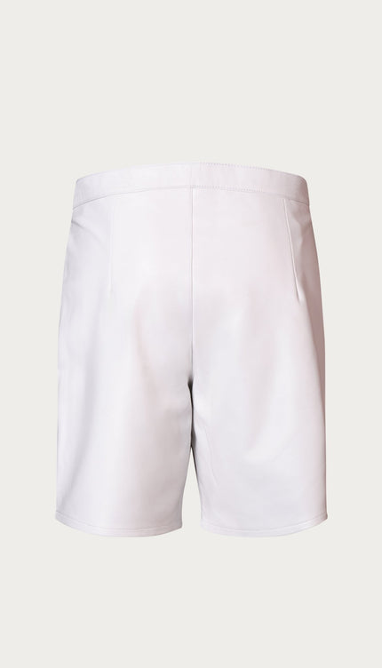 Cut - out Fitted Leather Shorts - White - Ron Tomson