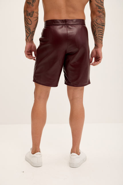 Men's Cut-Out Fitted Leather Shorts - Wine - Ron Tomson Los Angeles