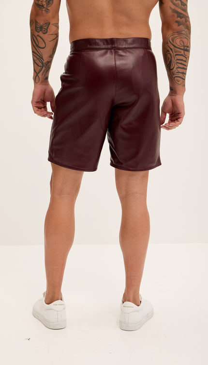 Cut - out Fitted Leather Shorts - Wine - Ron Tomson