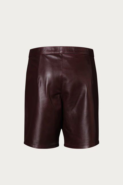 Men's Cut-Out Fitted Leather Shorts - Wine - Ron Tomson Los Angeles