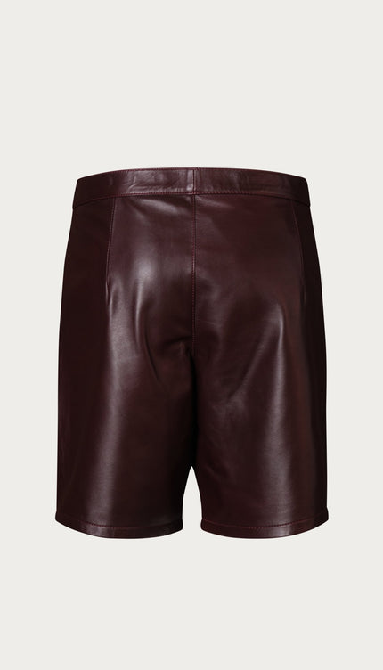 Cut - out Fitted Leather Shorts - Wine - Ron Tomson