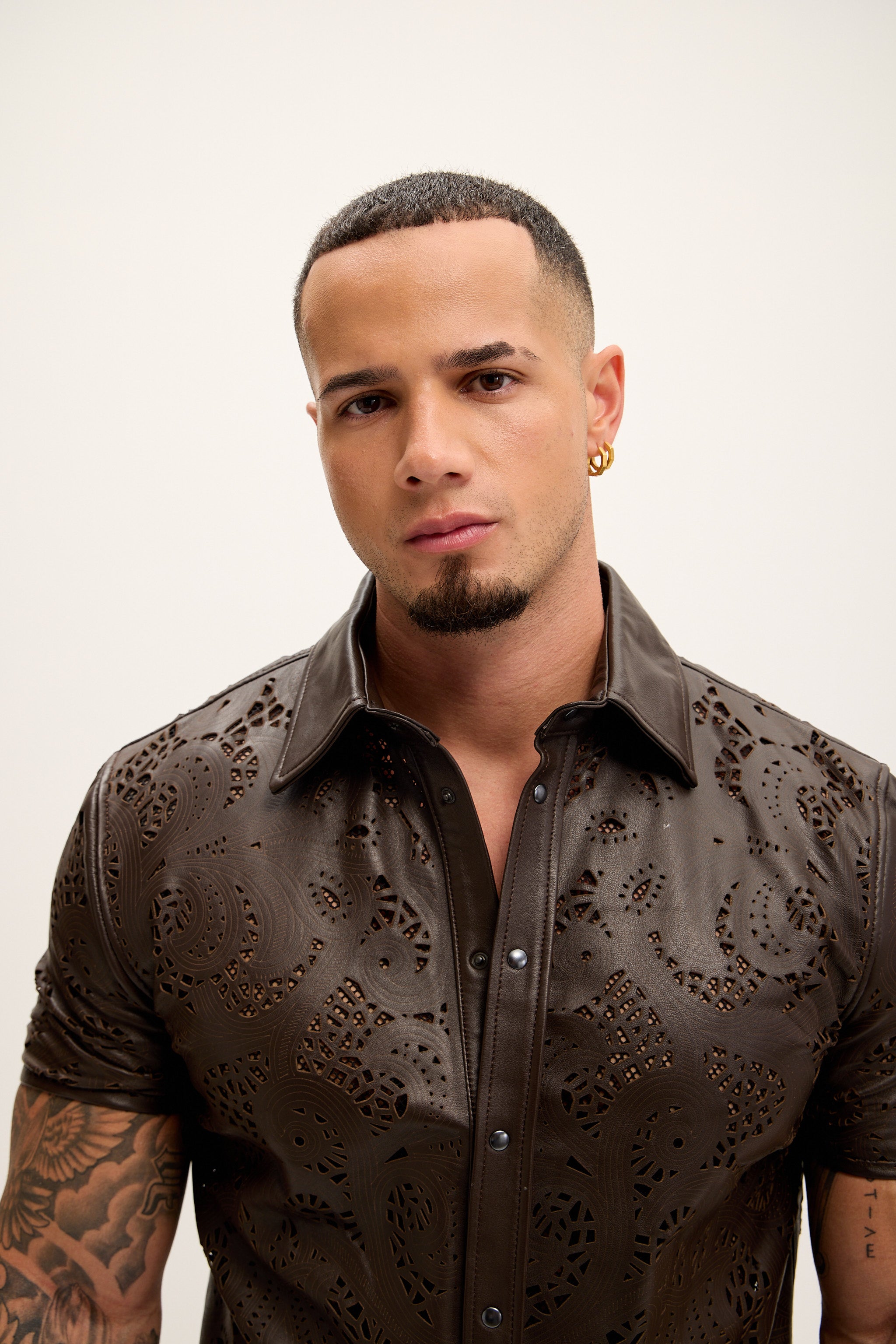 Men's Cut-out Laser Leather Shirt - DARK Brown | Ron Tomson DARK Brown / 4XL (48 US) Men's Cut-out Laser Leather Shirt - DARK Brown | Ron Tomson DARK Brown / 4XL (48 US)