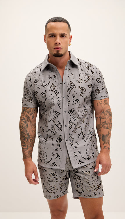 Cut - out Laser Leather Shirt - Grey - Ron Tomson