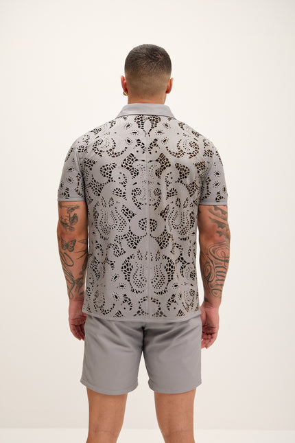 Men's Cut-out Laser Leather Shirt - Grey - Ron Tomson Leather