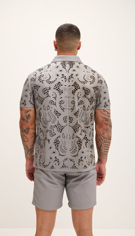 Cut - out Laser Leather Shirt - Grey - Ron Tomson