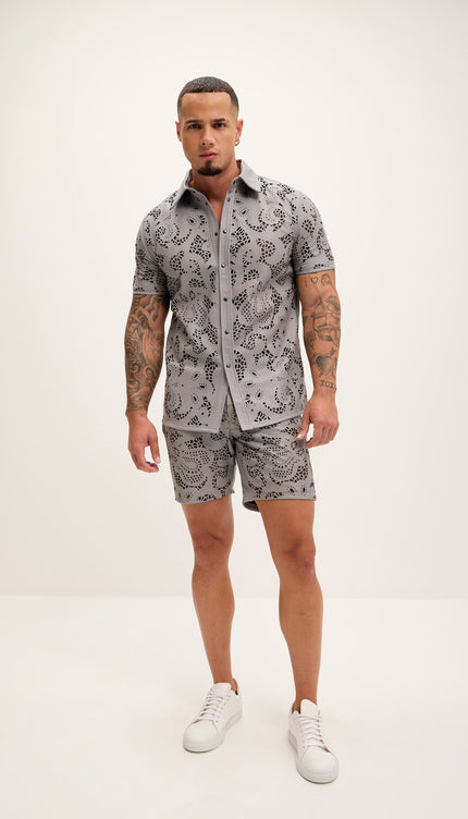 Cut - out Laser Leather Shirt - Grey - Ron Tomson