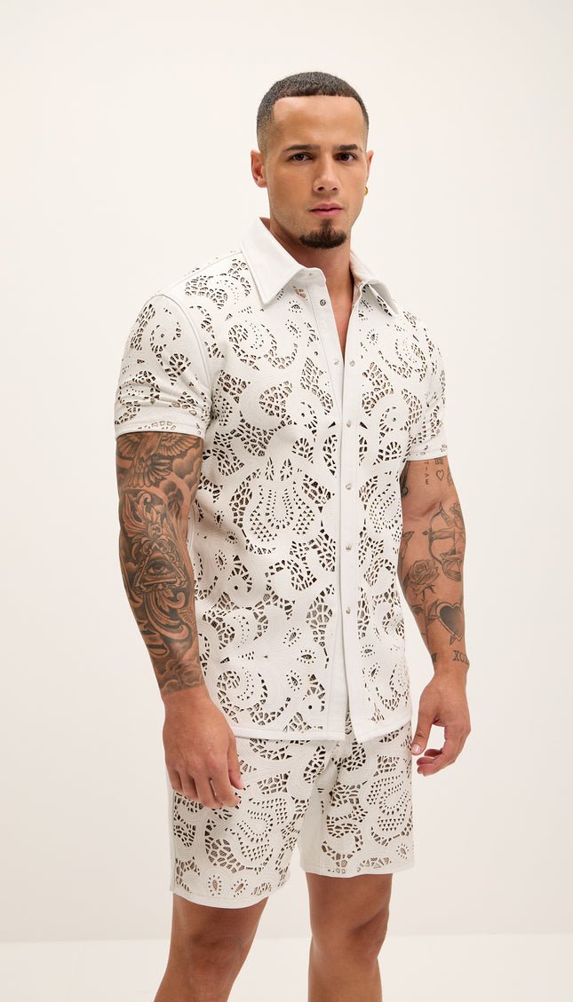 Cut - out Laser Leather Shirt - White - Ron Tomson