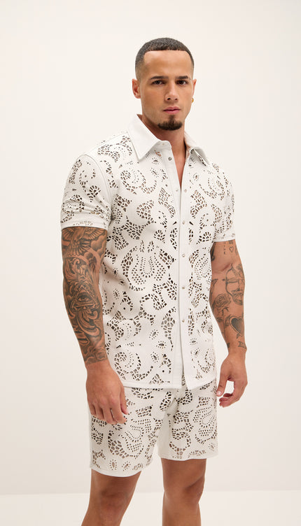 Cut - out Laser Leather Shirt - White - Ron Tomson