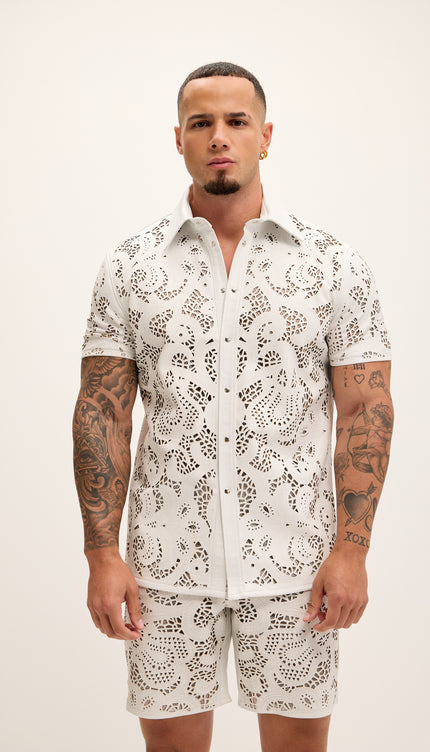 Cut - out Laser Leather Shirt - White - Ron Tomson