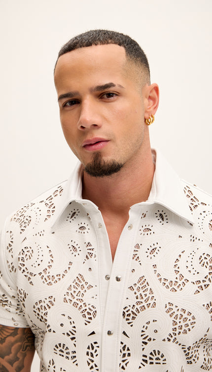 Cut - out Laser Leather Shirt - White - Ron Tomson