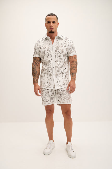 Men's Cut-out Laser Leather Shirt - White - Ron Tomson Leather
