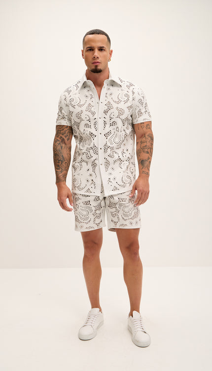 Cut - out Laser Leather Shirt - White - Ron Tomson