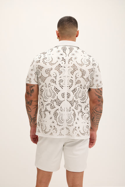 Men's Cut-out Laser Leather Shirt - White - Ron Tomson Leather