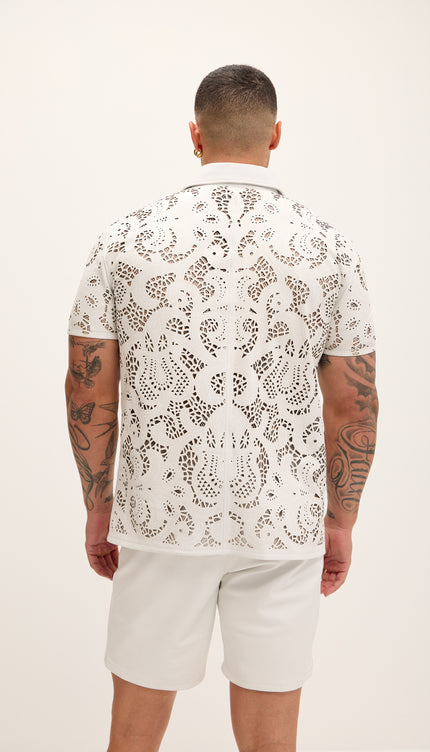 Cut - out Laser Leather Shirt - White - Ron Tomson