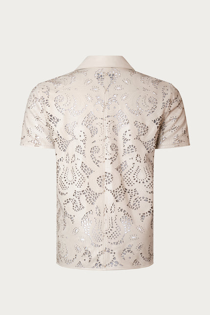 Men's Cut-out Laser Leather Shirt - Beige - Ron Tomson Leather