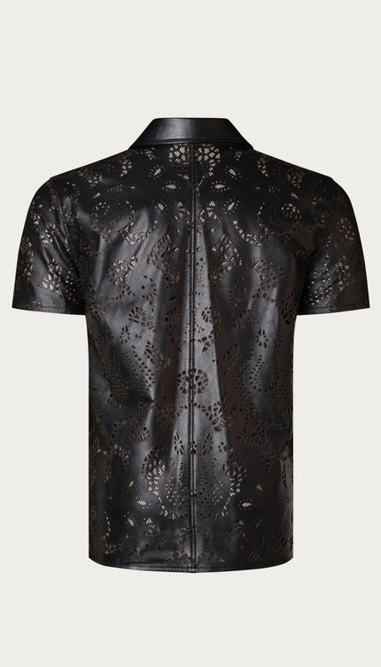 Cut - out & See - through Leather Shirt - Black - Ron Tomson