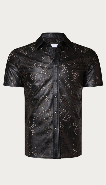 Cut - out & See - through Leather Shirt - Black - Ron Tomson