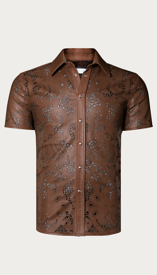 Cut - out & See - through Leather Shirt - Brown - Ron Tomson