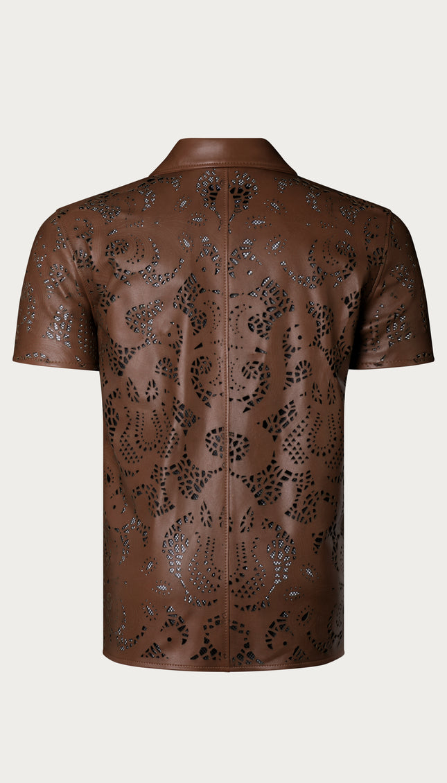 Cut - out & See - through Leather Shirt - Brown - Ron Tomson