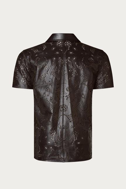 Men's Cut-out Laser Leather Shirt - Dark Brown - Ron Tomson Leather