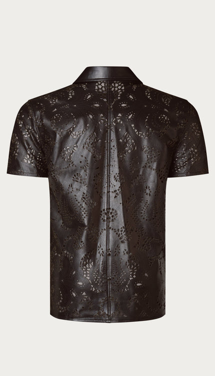 Cut - out & See - through Leather Shirt - Dark Brown - Ron Tomson