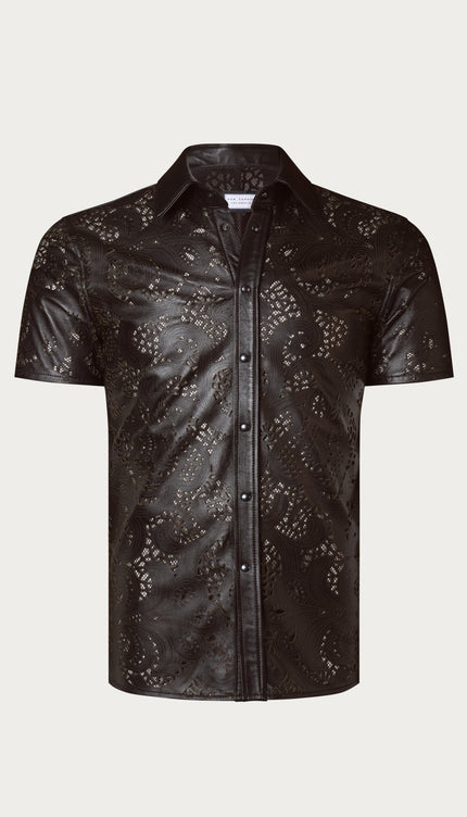 Cut - out & See - through Leather Shirt - Dark Brown - Ron Tomson