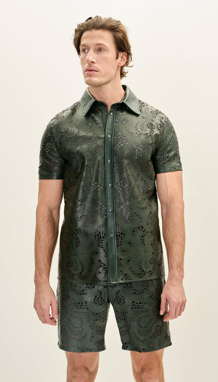 Cut - out & See - through Leather Shirt - Green - Ron Tomson