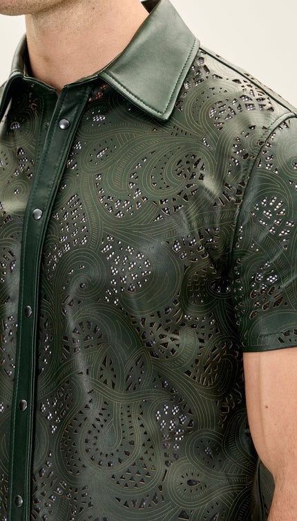 Cut - out & See - through Leather Shirt - Green - Ron Tomson