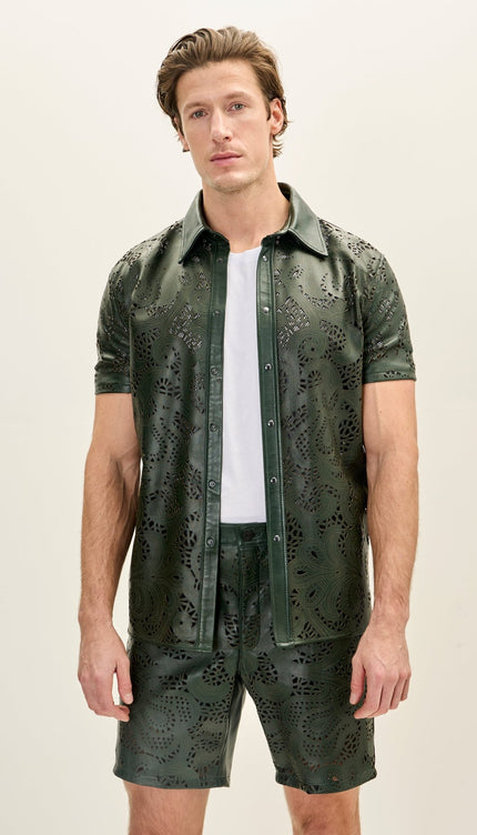 Cut - out & See - through Leather Shirt - Green - Ron Tomson