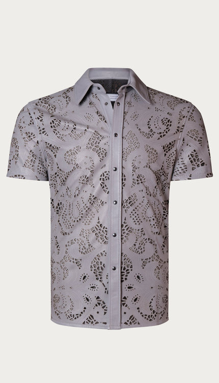 Cut - out & See - through Leather Shirt - Grey - Ron Tomson