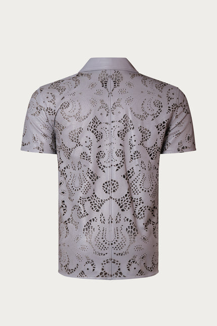 Men's Cut-out Laser Leather Shirt - Grey - Ron Tomson Leather