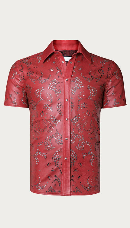 Cut - out & See - through Leather Shirt - Red - Ron Tomson