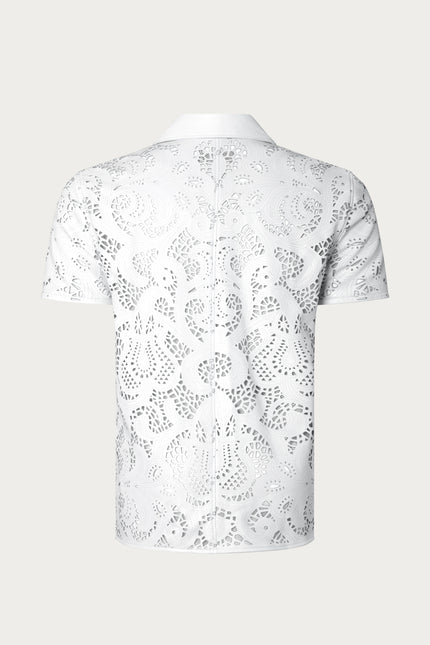 Men's Cut-out Laser Leather Shirt - White - Ron Tomson Leather