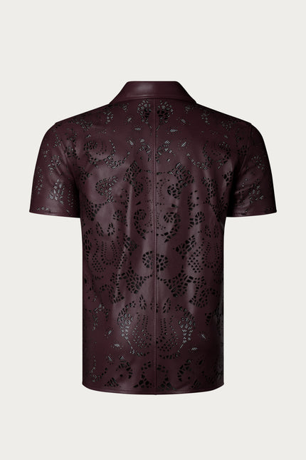 Men's Cut-out Laser Leather Shirt - Wine - Ron Tomson Leather