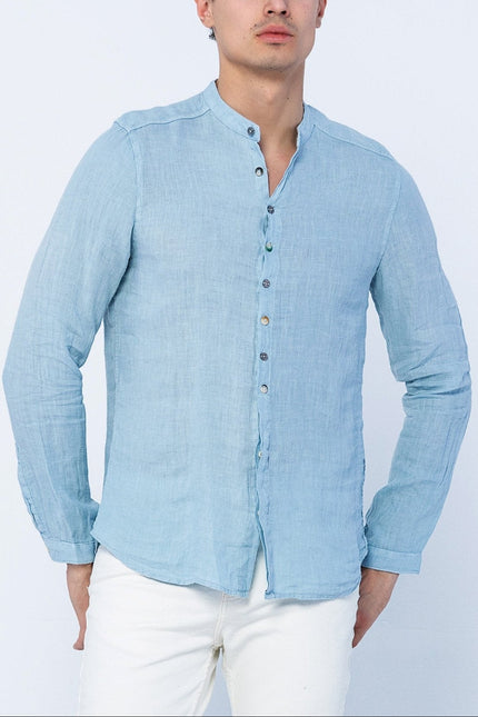 Dark Blue Linen Shirt - Ron Tomson