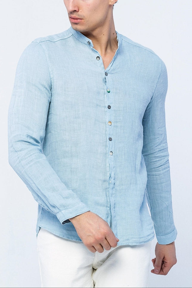 Dark Blue Linen Shirt - Ron Tomson