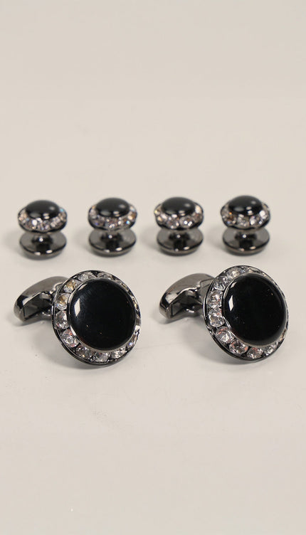 Dark Stone Cufflinks Stud Set Black Chrome - Ron Tomson