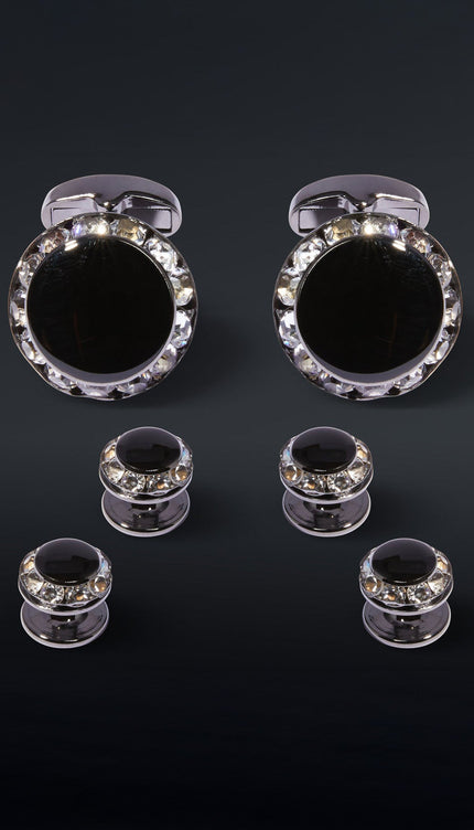 Dark Stone Cufflinks Stud Set Black Chrome - Ron Tomson