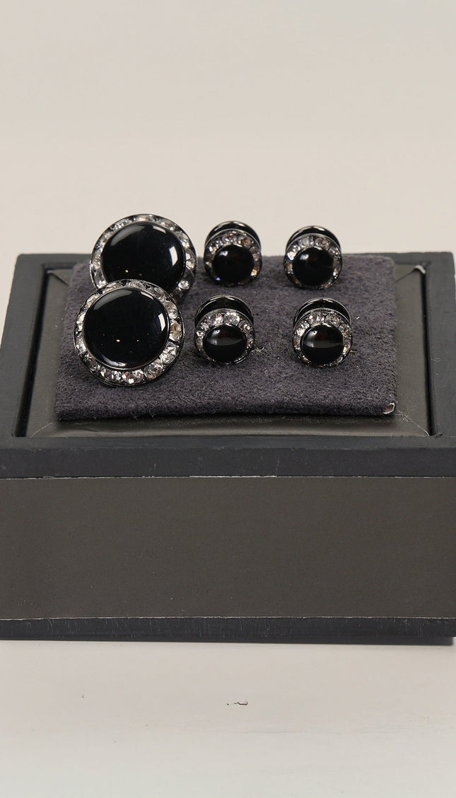 Dark Stone Cufflinks Stud Set Black Chrome - Ron Tomson