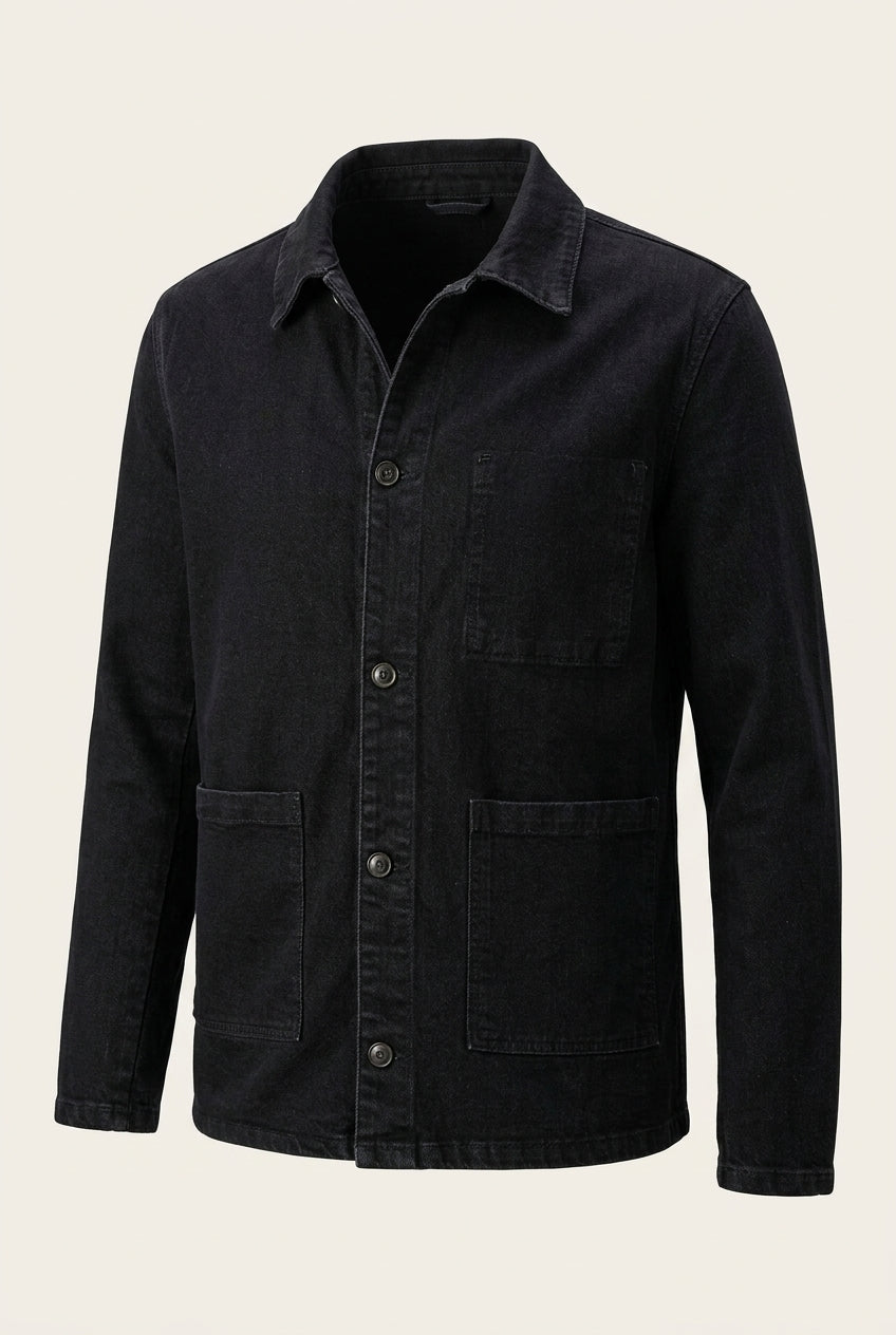 Men's Denim Chore Jacket - Black | Ron Tomson