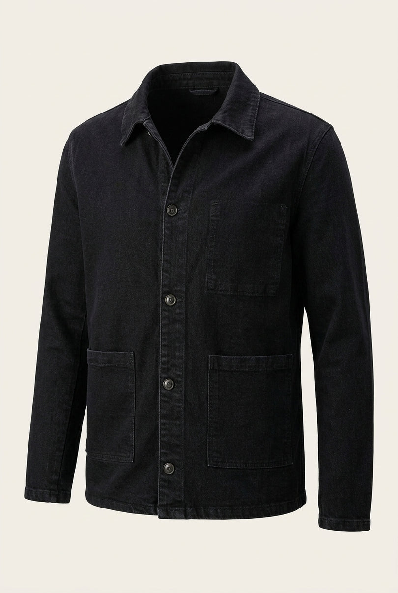 Denim Chore Jacket - Black - Front