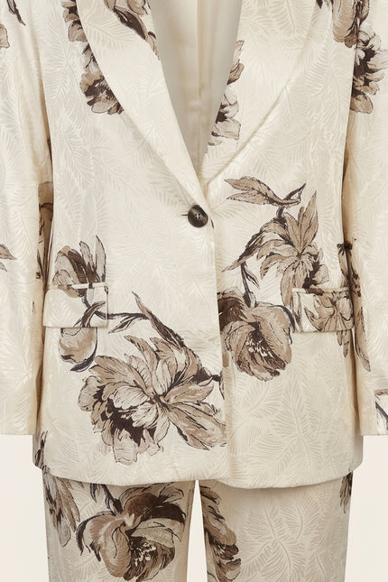 Floral Single Button Suit - White Beige - Detail