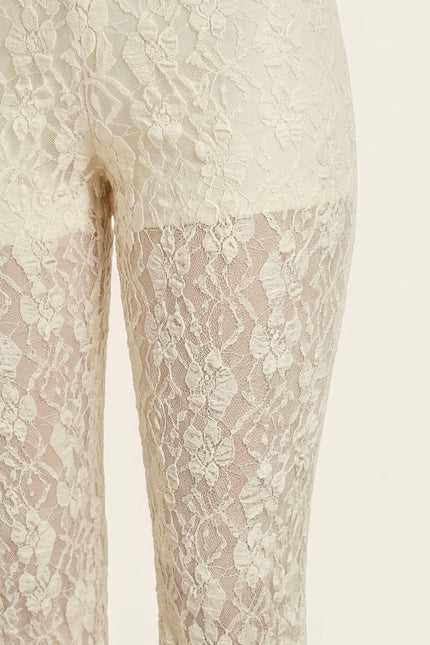 Allover Lace Flare Pants - Beige - Detail