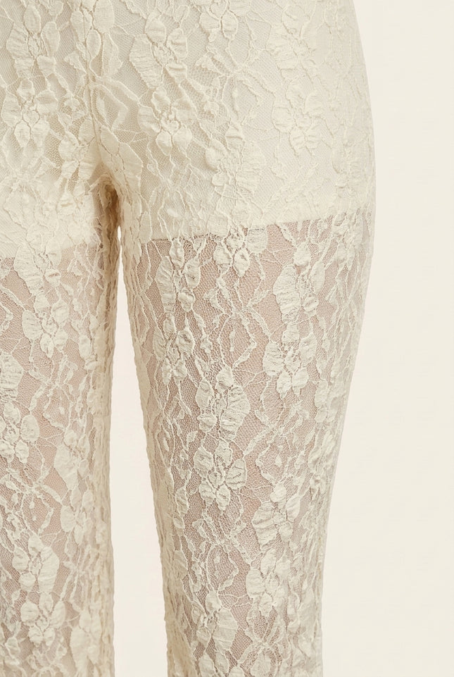 Allover Lace Flare Pants - Beige - Detail