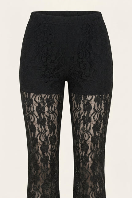 Allover Lace Flare Pants - Black - Detail