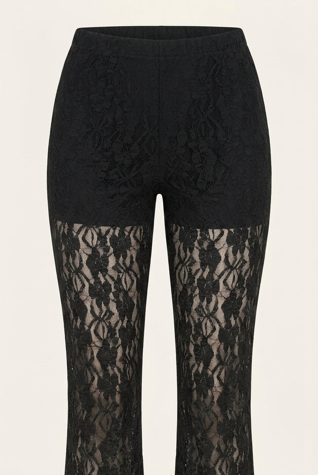 Allover Lace Flare Pants - Black - Detail